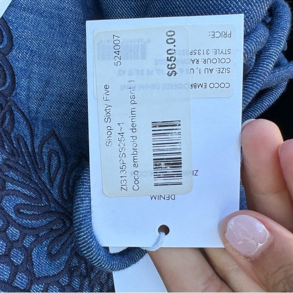 ZIMMERMANN COCO EMBROIDERED PANT RAILWAY BLUE - Picture 6 of 6